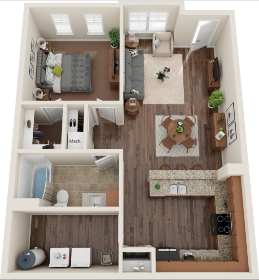 Floor plan for 1 bed, 1 bath, 800 sqft
